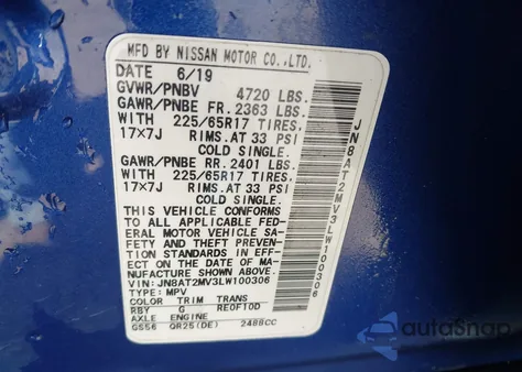 2020 Nissan Rogue Sv Intelligent Awd from USA, damaged, VIN JN8AT2MV3LW100306